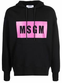 MSGM box logo-print cotton hoodie