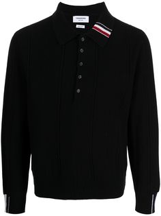 Thom Browne ribbon-trim merino polo shirt