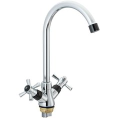 Смеситель для кухни EKKO E49118-8 с высоким изливом с цветным наконечником и ручками (чёрный)