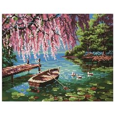 Алмазная мозаика Paintboy Original GF 1432 Лодка под сакурой 40х50см