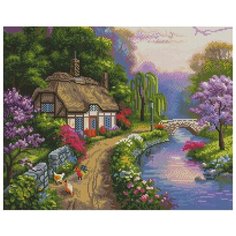 Алмазная мозаика Paintboy 4209 Деревенский домик у речки 40x50см