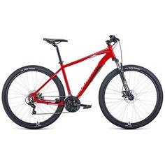 Велосипед FORWARD APACHE 29 2.2 disc (29" 21 ск. рост 21") 2020-2021, красный/серебристый, RBKW1M39G015