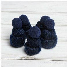 Шапка для игрушек вязанная с помпоном, набор 5 шт, цвет синий 3566972 Сима ленд