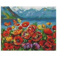 Алмазная мозаика Paintboy Маки на фоне гор 40х50 см