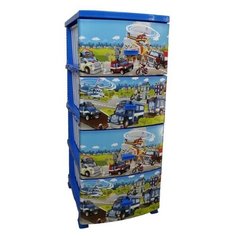 Комод "Декор" 4 ящика "Спасатели" темно-голубой (моно рис.) РОССПЛАСТ