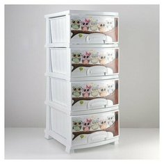 Комод "Декор" 4 ящика "Совушки" белый РОССПЛАСТ