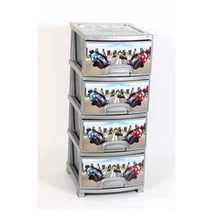 Комод "Декор" 4 ящика "Мотокросс" серебристый перламутр РОССПЛАСТ