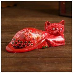 Интерьерный сувенир "Яркая киса" дерево, батик 15 см 5013461 Сима ленд