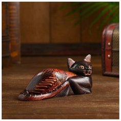 Интерьерный сувенир "Киска" дерево, батик 14 см 5013495 Сима ленд