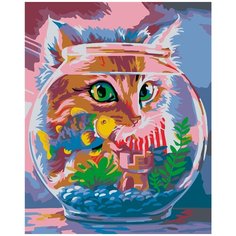 HS0457 Набор для рисования по номерам Кот с аквариумом 40*50см Hobruk