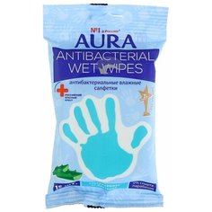 Влажные салфетки Aura антибактериальные, с алоэ, 15 шт.