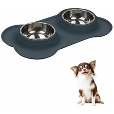 Миска двойная с силиконовым основанием для животных STEFAN, размер S, 2x145мл, серый WF36501