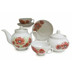 Сервиз чайный. Дулёвский фарфоровый завод. Форма Рубин. Рисунок Маки. 14 предметов.