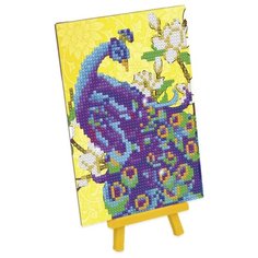 Алмазная мозаика стразами с частичным заполнением на подставке "Павлин" + холст 13*19 см 3818496 Школа талантов