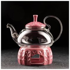 Чайник заварочный с металл ситом и подставкой для подогрева "Элегия" 600 мл, цвет красный 5242748 Сима ленд