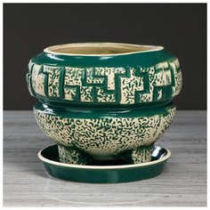 Цветочный горшок "Мозайка" зеленый, под шамот, 2 л 4930711 Керамика ручной работы
