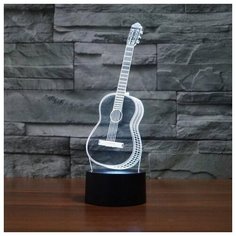 Декоративный мини 3D LED светильник / Ночник / Настольная лампа с USB / 3xAA (Гитара) Pastila