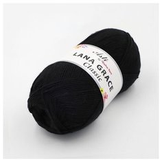 Пряжа из Троицка Lana Grace Classic 100гр. 300м. (25% мериносовая шерсть, 75% акрил супер софт) (0140 черный) 5 шт Троицкая камвольная фабрика