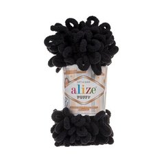 Пряжа Alize Puffy 100г 9м (100% микрополиэстер) (60 черный) 5 шт