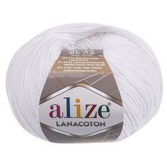 Пряжа Alize Lanacoton 50г 160м (26% шерсть, 26% хлопок, 48% акрил) (55 белый) 10 мотков