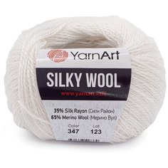 Пряжа YarnArt Silky Wool 25гр 190м (35% шелковая вискоза, 65% шерсть мериноса) (347 белый) 10 шт