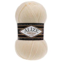 Пряжа ALIZE Superlana klasik (однотонная) 100гр. 280м. (75% акрил, 25%шерсть) ТУ (01 кремовый) 5 шт
