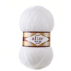 Пряжа Alize Angora Real 40 Plus 100гр. 225м. (40% шерсть, 60% акрил) (55 белый) 5 шт