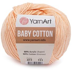 Пряжа YarnArt Baby Cotton 50гр 165м (50% хлопок, 50% акрил) (411 светло-розовый), 10 мотков