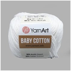 Пряжа YarnArt Baby Cotton 50гр 165м (50% хлопок, 50% акрил) (400 белый), 10 мотков