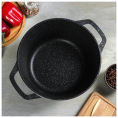 Кастрюля Kukmara 6,5 л, стеклянная крышка, антипригарное покрытие, темный мрамор