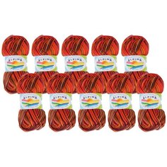 Пряжа Alpina Katrin, 100 % хлопок, 50 г, 140 м, 10 шт., №220 бордовый-оранжевый-коричневый-фиолетовый