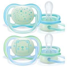 Пустышка силиконовая ортодонтическая Philips AVENT ultra air SCF376/11 0-6 м, 2 шт., зеленый/голубой
