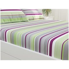 Простыня на резинке Сказка Аромат сирени, перкаль, 140 х 200 см, белый/зеленый/сиреневый