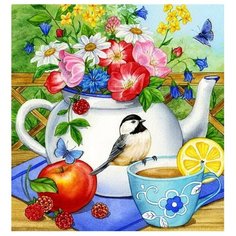 Алмазная вышивка Алмазное Хобби "Чайник с синичкой" 40х40 см
