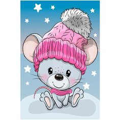 Алмазная мозаика ТМ_Цветной "Мышка в шапке" 20x30 премиум (LC045)