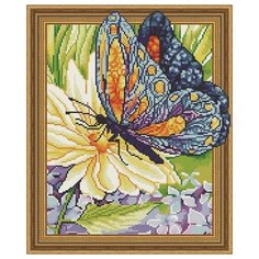 Алмазная мозаика Бабочка и цветок, картина стразами PaintBoy 40x50 см.