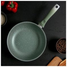 Сковорода Kukmara 24 см, с ручкой, стеклянная крышка, антипригарное покрытие, фисташковый мрамор