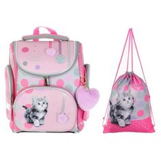 Hatber Ранец Compact Plus Милый котенок (NRk_46046), розовый/серый