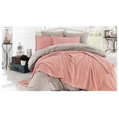 Постельное белье 1.5-спальное Hobby Home Collection Natural с покрывалом, жаккард, 2 наволочки 50 х 70 см, серый/персиковый