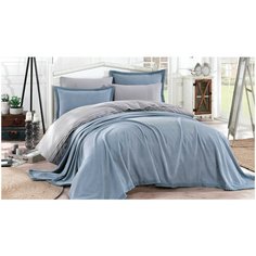 Постельное белье 1.5-спальное Hobby Home Collection Natural с покрывалом, жаккард, 2 наволочки 50 х 70 см, серый/синий