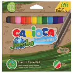 Фломастеры Carioca "Jumbo. EcoFamily", 12цв., утолщенные, смываемые, картон, европодвес