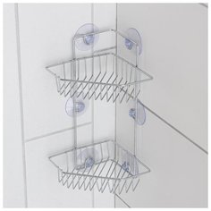 Полка угловая Доляна 2-х ярусная, 6 присосок, 29*15*20 см (647830)