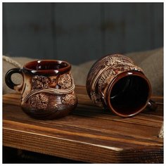 Кофейный набор Керамика ручной работы "Замки", 3 предмета: турка 0,2 л, чашки 0,1 л