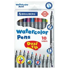 Набор фломастеров 10 цветов Brauberg Premium Dual-tip (линия 3мм, двусторонние) 10шт., 4 уп. (151946)