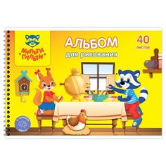 Альбом для рисования А4, 40л Мульти-Пульти "Енот в волшебном мире" (100 г/кв.м, спираль, с раскраской) 4шт. (А40сп_33826)