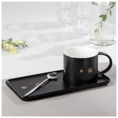 Чайная пара "Вселенная" чашка 280 мл, блюдце 24,5х12х7,5 см, ложка, цвет черный 5407240 Сима ленд