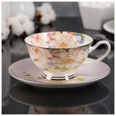Чайная пара "Чайная роза" чашка 200 мл, 11,5х9,2х7,5, блюдцем 13,5х2,5 см 3613891 Сима ленд