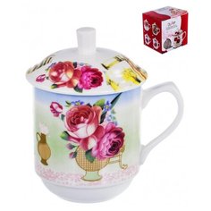 Кружка заварочная с металлическим ситом Olaff, "Ваза с цветами", 350 мл