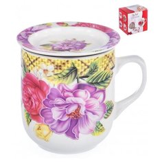 Кружка заварочная с металлическим ситом Olaff, "Корзина цветов", 350 мл