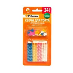 Paterra Свечи для торта Праздничные с держателями (24 шт.) голубой/желтый/розовый/белый